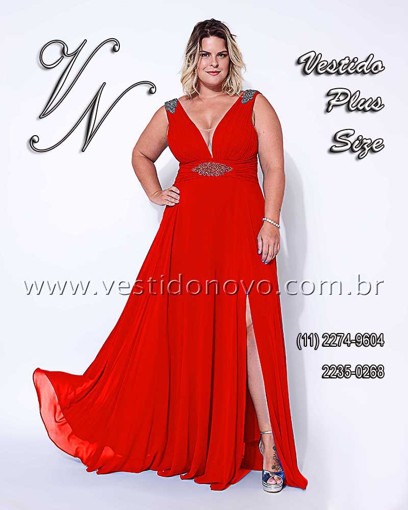 Vestido vermelho, com fenda e decote, Plus size, tamanho grandena aclimao / Vila Mariana em So Paulo
