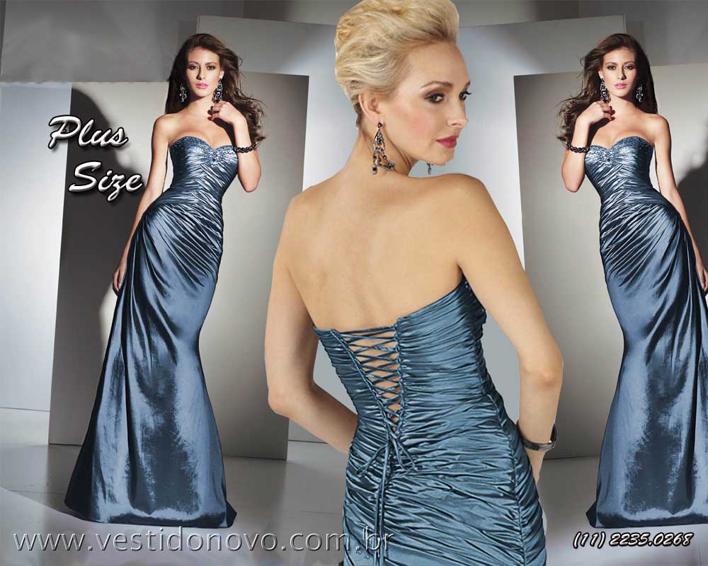 Vestido plus size azul em tafet importado me da noiva, em So Paulo