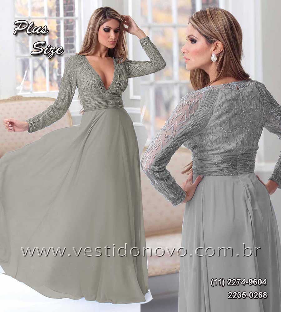 vestido de festa plus size, tamanho grande, cinza claro / prata, So Paulo sp