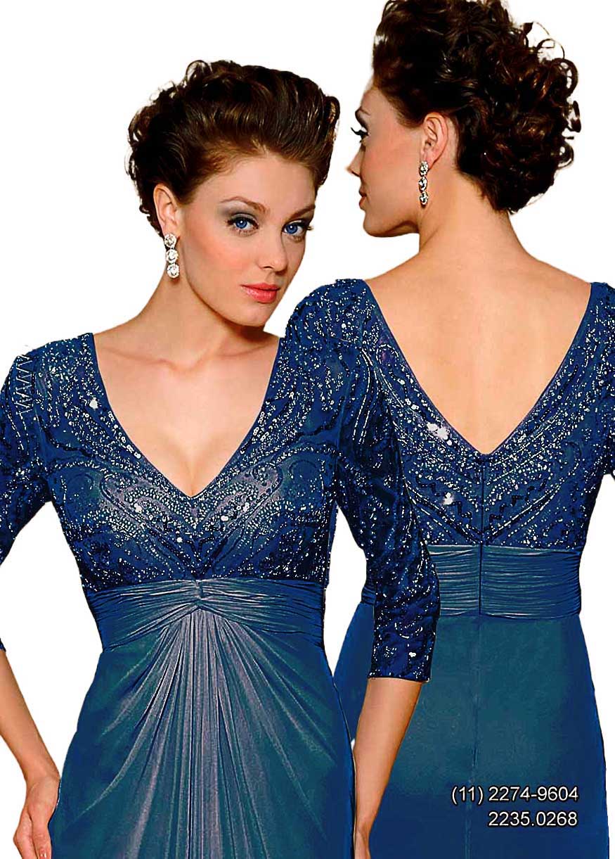 Vestido me da noiva, plus size, manga comprida em renda bordada, azul 