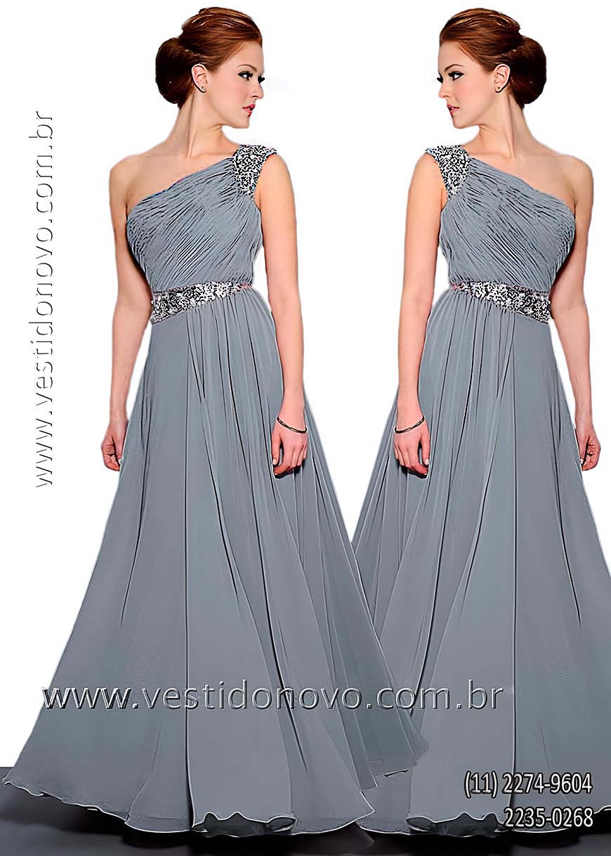 vestido bodas de prata, me da noiva, de um ombro s cinza prata, zona sul So Paulo - SP