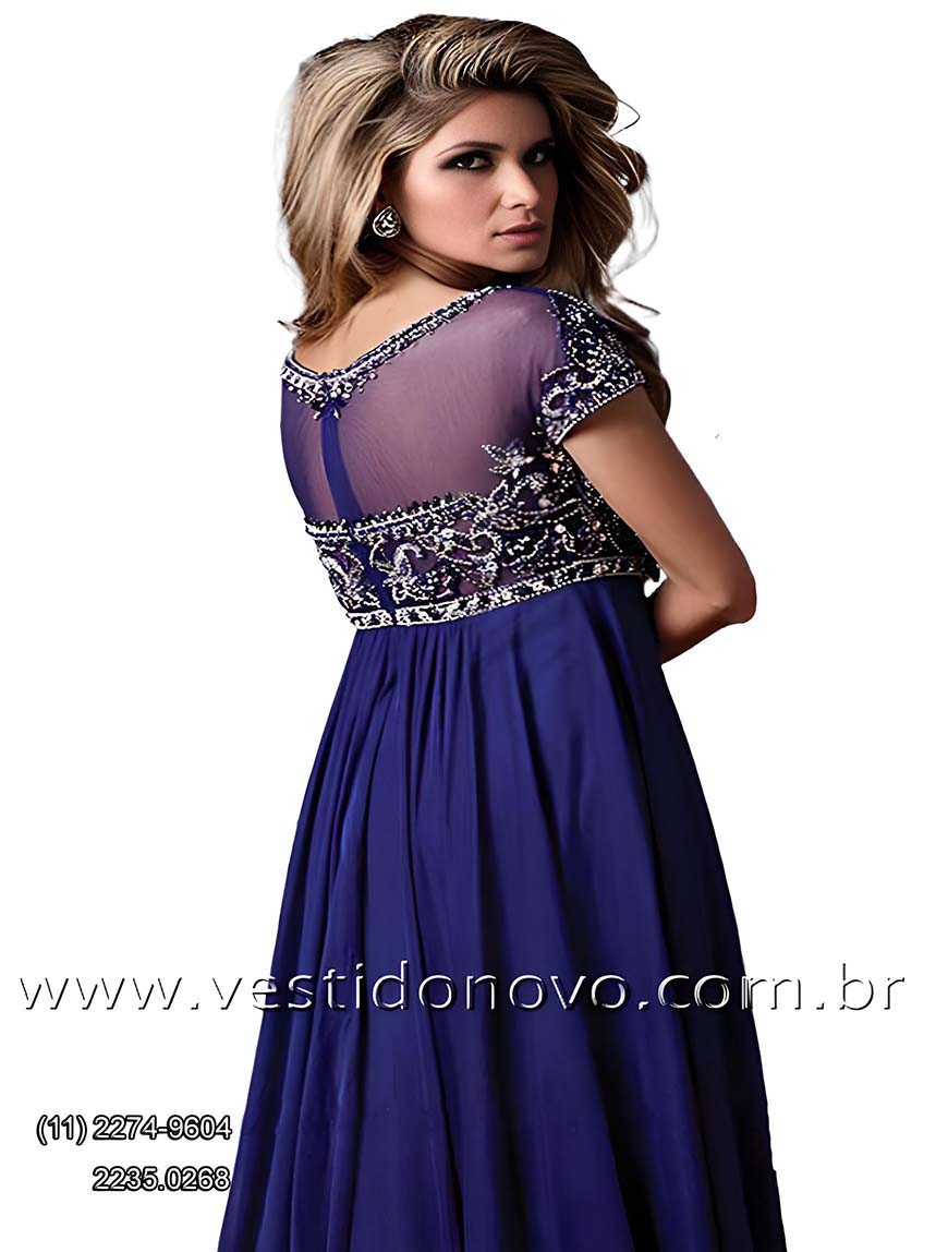Vestido de festa, Plus size, azul royal com transparencia e pedraria no busto, mae do noivo , me da noiva