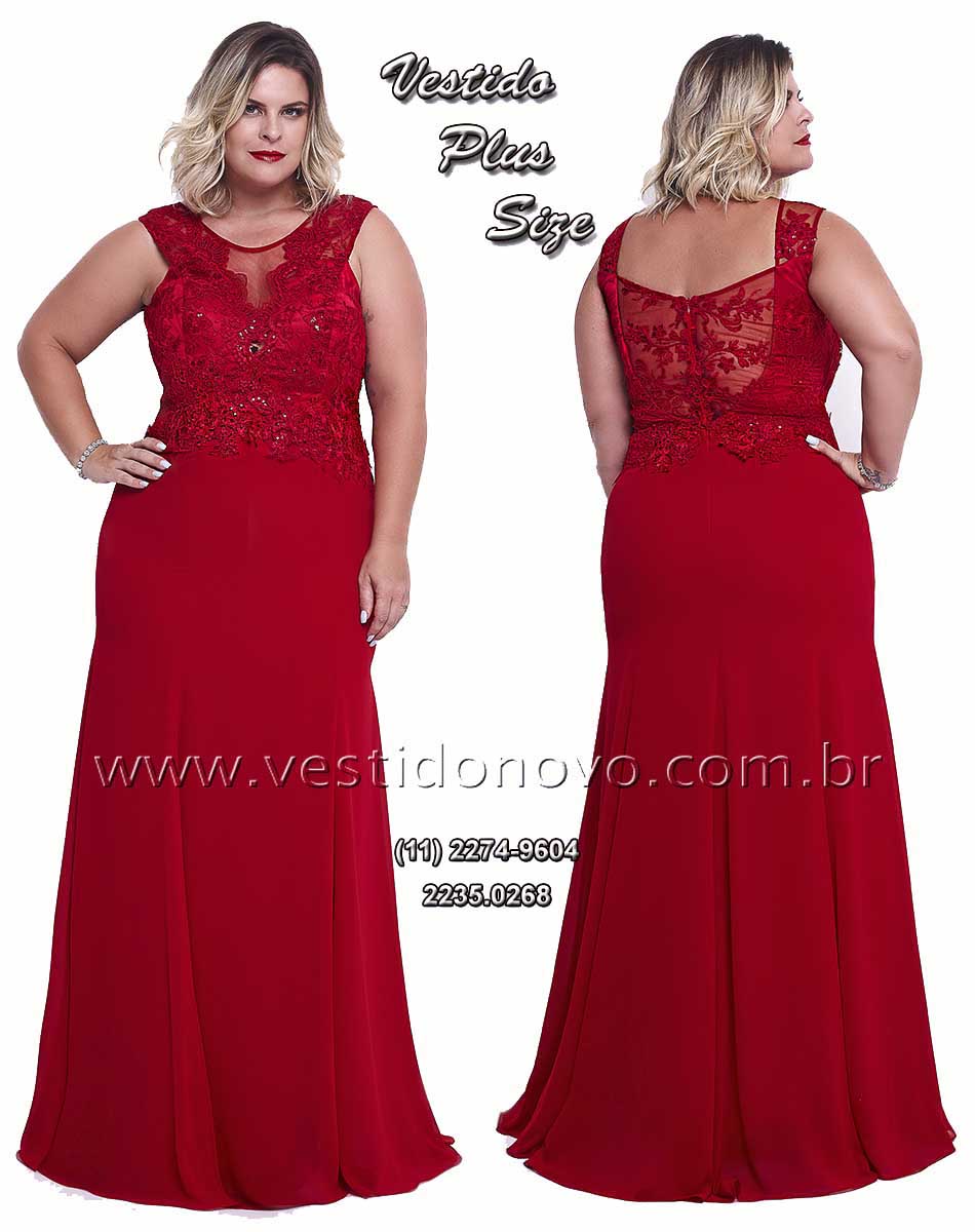 Vestido Plus size, me do noivo, vermelho, renda e transparncia