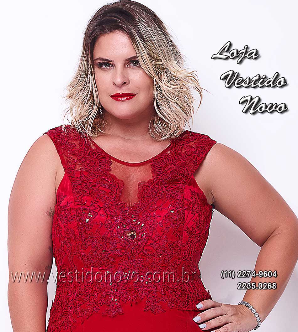 Vestido Plus size, me do noivo, vermelho, renda e transparncia